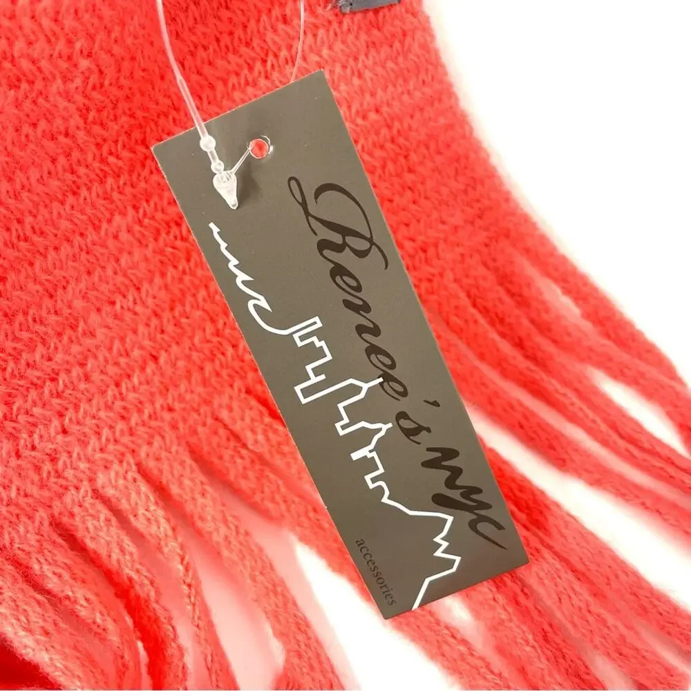Renee's NYC Women's Soft Knit Rectangle Scarf w/ Fringe in Salmon Pink